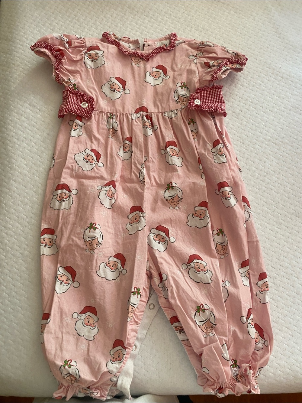 Girls' Pink Santa Print Holiday Romper